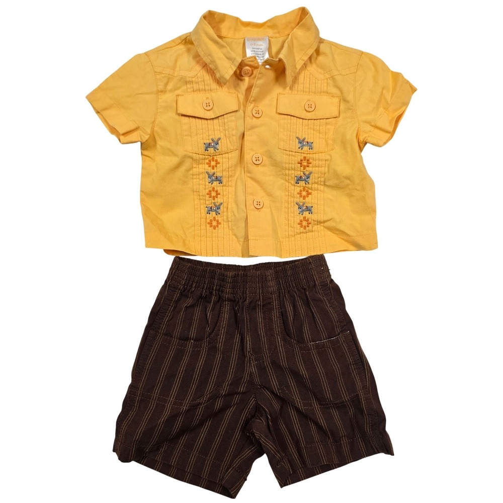 Gymboree Vintage 2006 Fiesta Fiesta Baby Boy Clothes Outfit Set Top Shorts 0-3